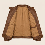 Women's Brown Leather Cafe Racer Jacket — Dutton