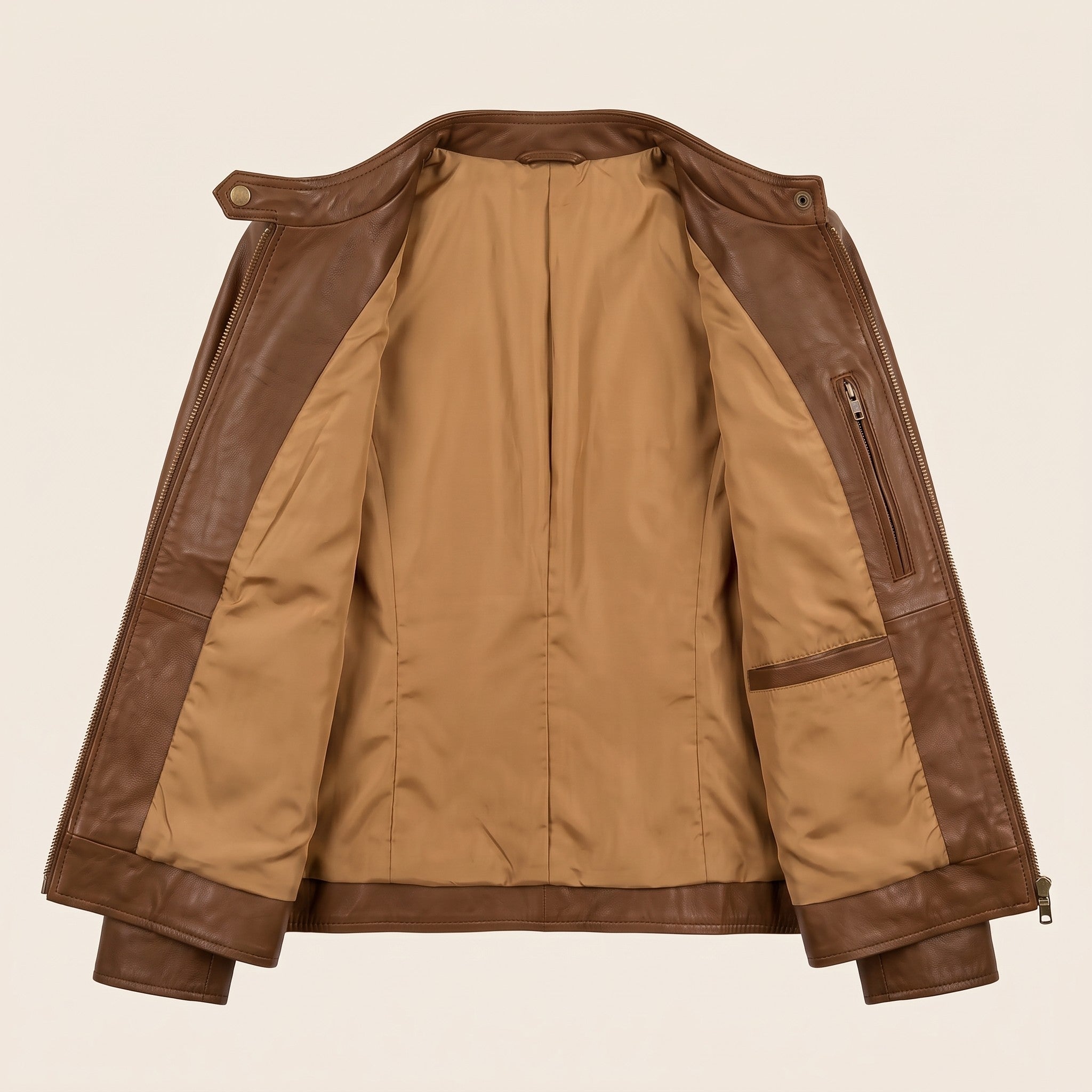 Women's Brown Leather Cafe Racer Jacket — Dutton