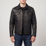 Men's Black Leather Trucker Jacket — Baynards
