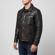 Men's Black Leather Trucker Jacket — Baynards