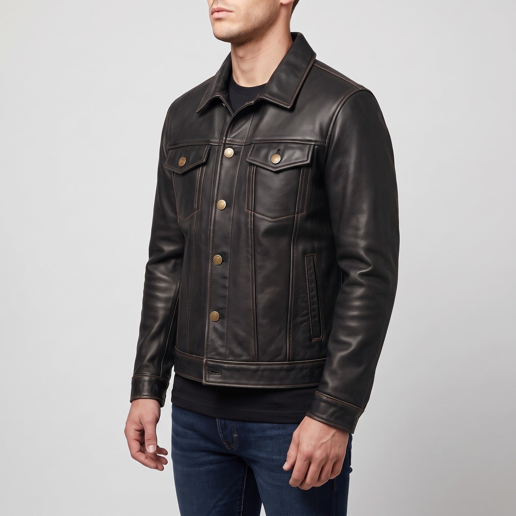 Men's Black Leather Trucker Jacket — Baynards