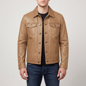 Men's Tan Leather Trucker Jacket — Baynards