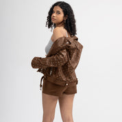 Women's Brown Studded Asymmetrical Leather Biker Jacket — Abberwell