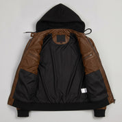 Men's Brown Hooded Leather Bomber Jacket — Farrow
