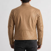 Men's Tan Quilted Leather Biker Jacket — Pilton