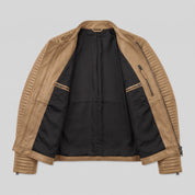 Men's Tan Quilted Leather Biker Jacket — Pilton