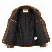 Women's Brown Studded Leather Biker Jacket — Eastgate