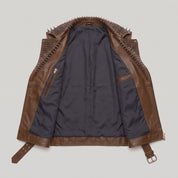 Men's Brown Studded Leather Biker Vest — Tiverton