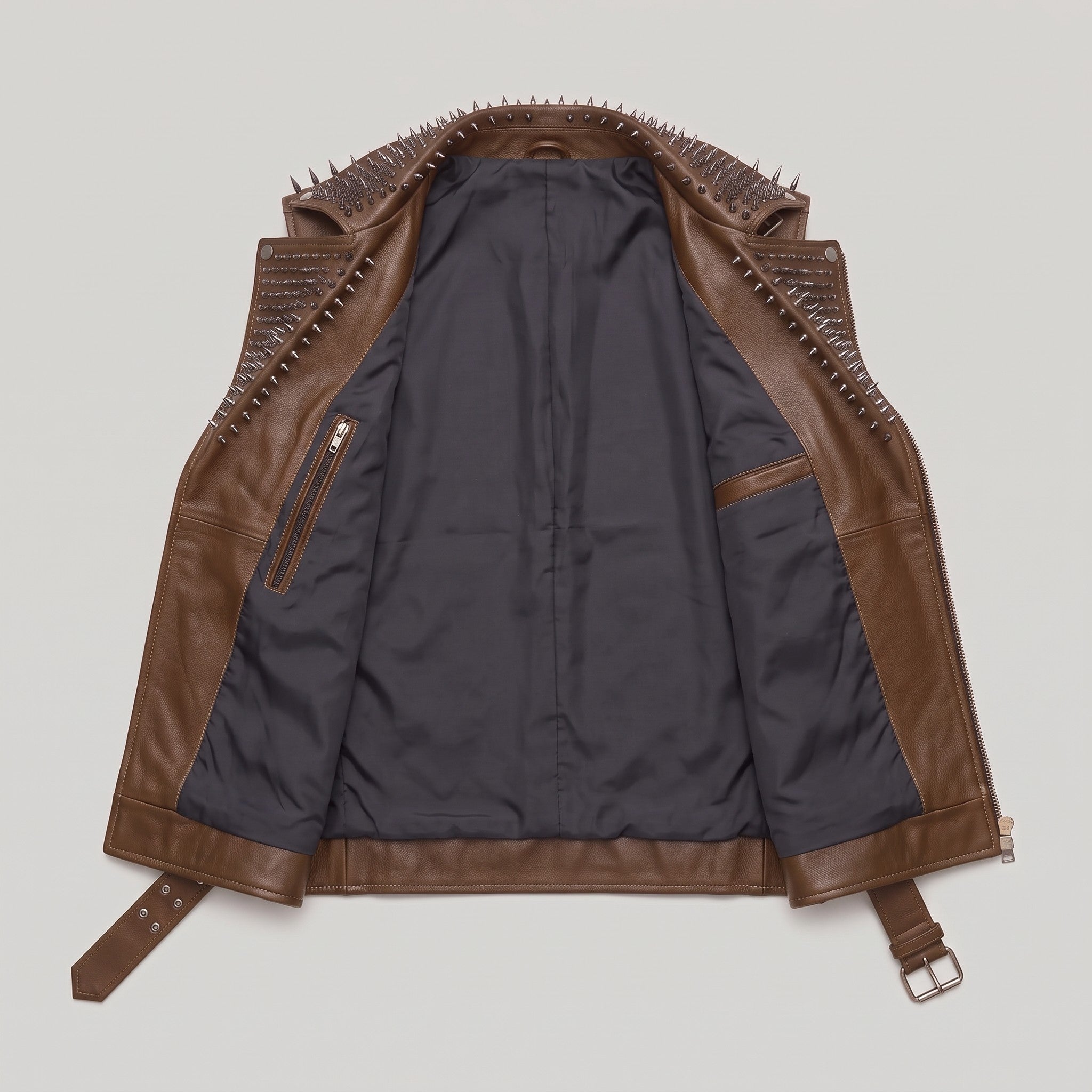Men's Brown Studded Leather Biker Vest — Tiverton