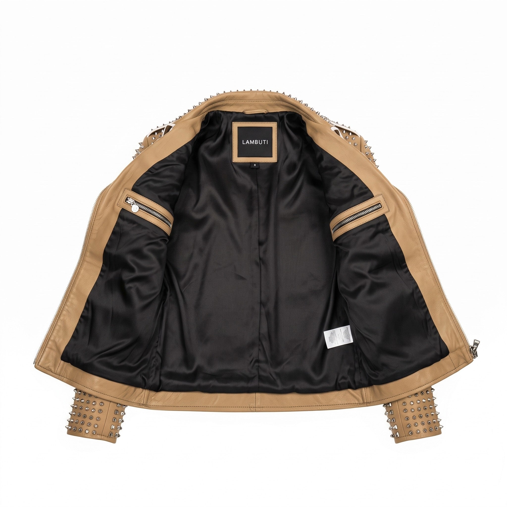 Women's Tan Studded Leather Biker Jacket — Ponsonby