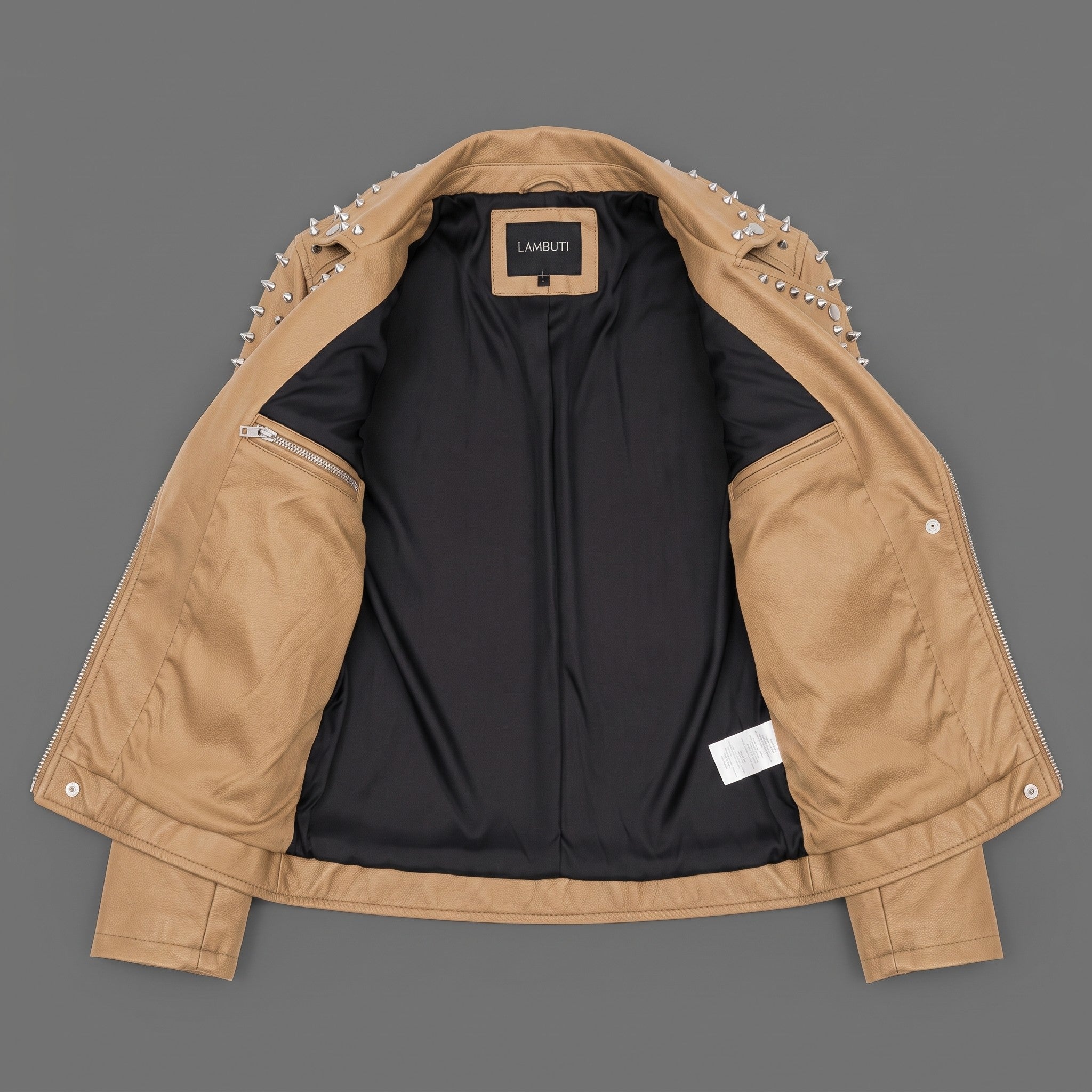 Women's Tan Studded Leather Biker Jacket — Hammersley