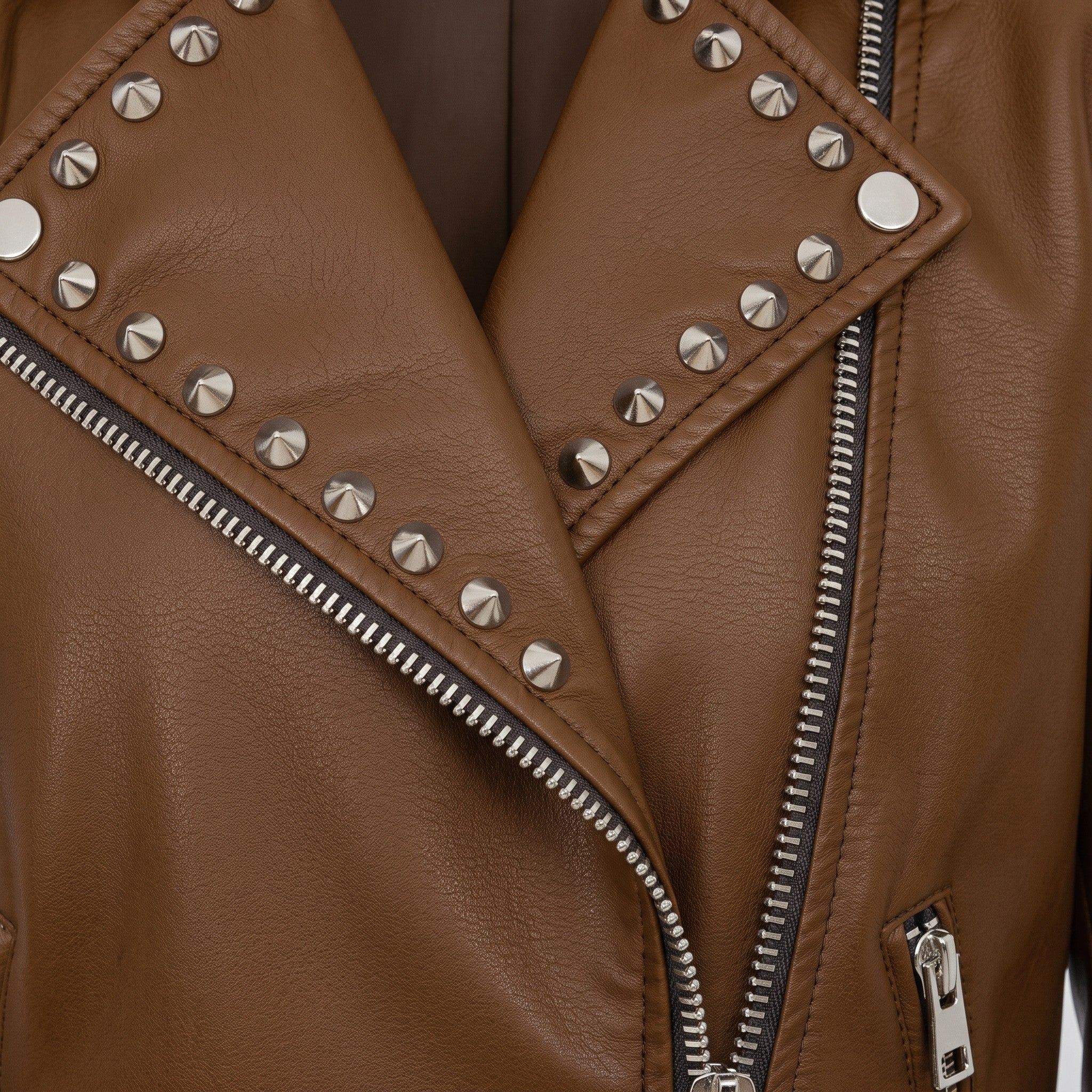Women's Brown Studded Leather Biker Jacket — Hammersley