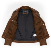Women's Brown Studded Leather Biker Jacket — Hammersley