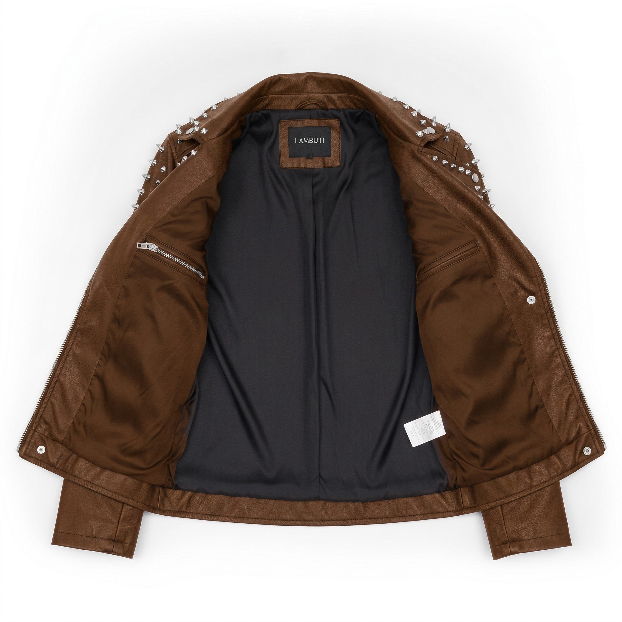 Women's Brown Studded Leather Biker Jacket — Hammersley