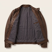 Men's Brown Leather Biker Jacket — Clavell