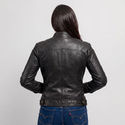 Women's Black Leather Cafe Racer Jacket — Stubbington