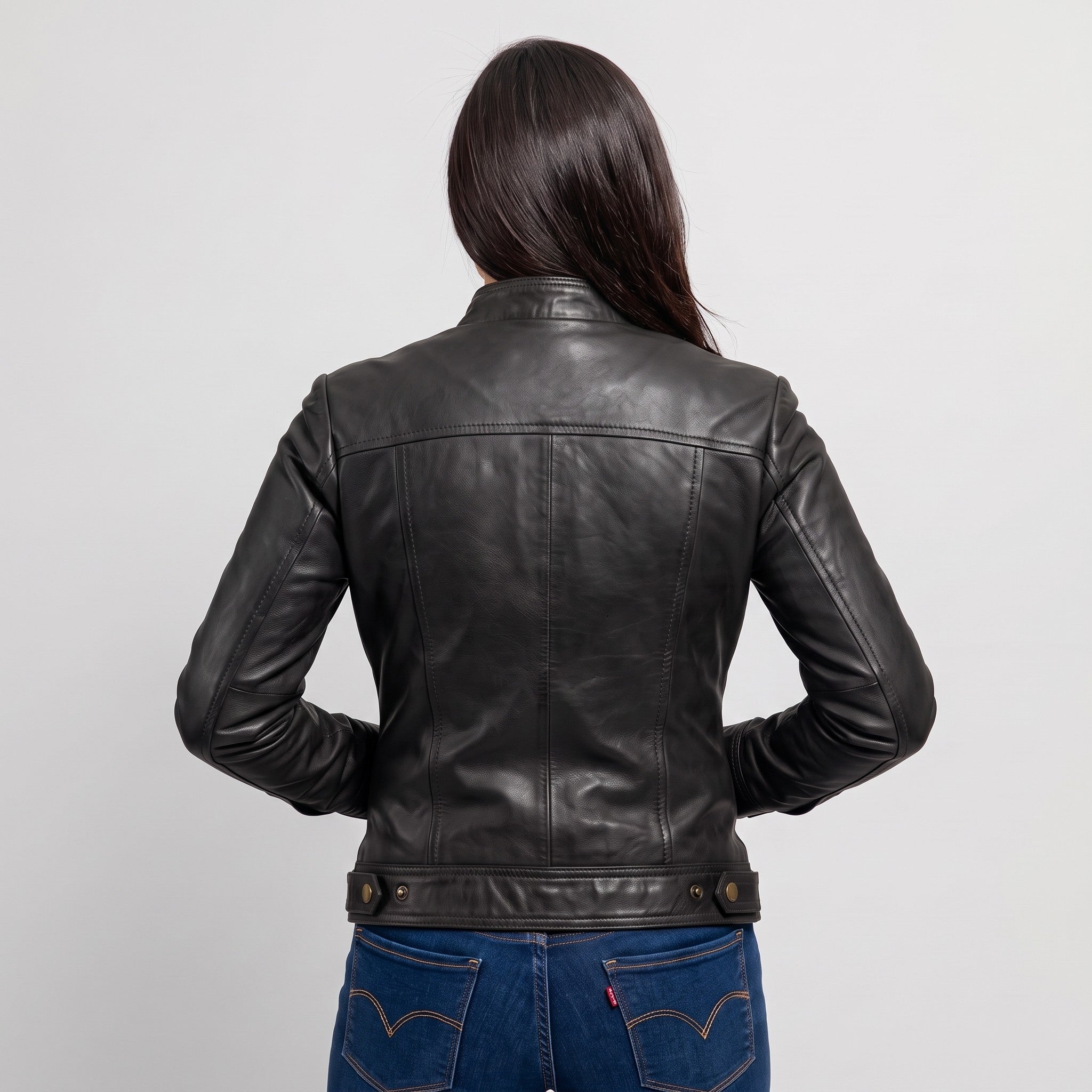 Women's Black Leather Cafe Racer Jacket — Stubbington