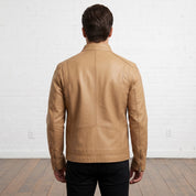 Men's Tan Leather Biker Jacket — Clavell