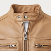 Men's Tan Leather Biker Jacket — Clavell