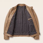 Men's Tan Leather Biker Jacket — Clavell