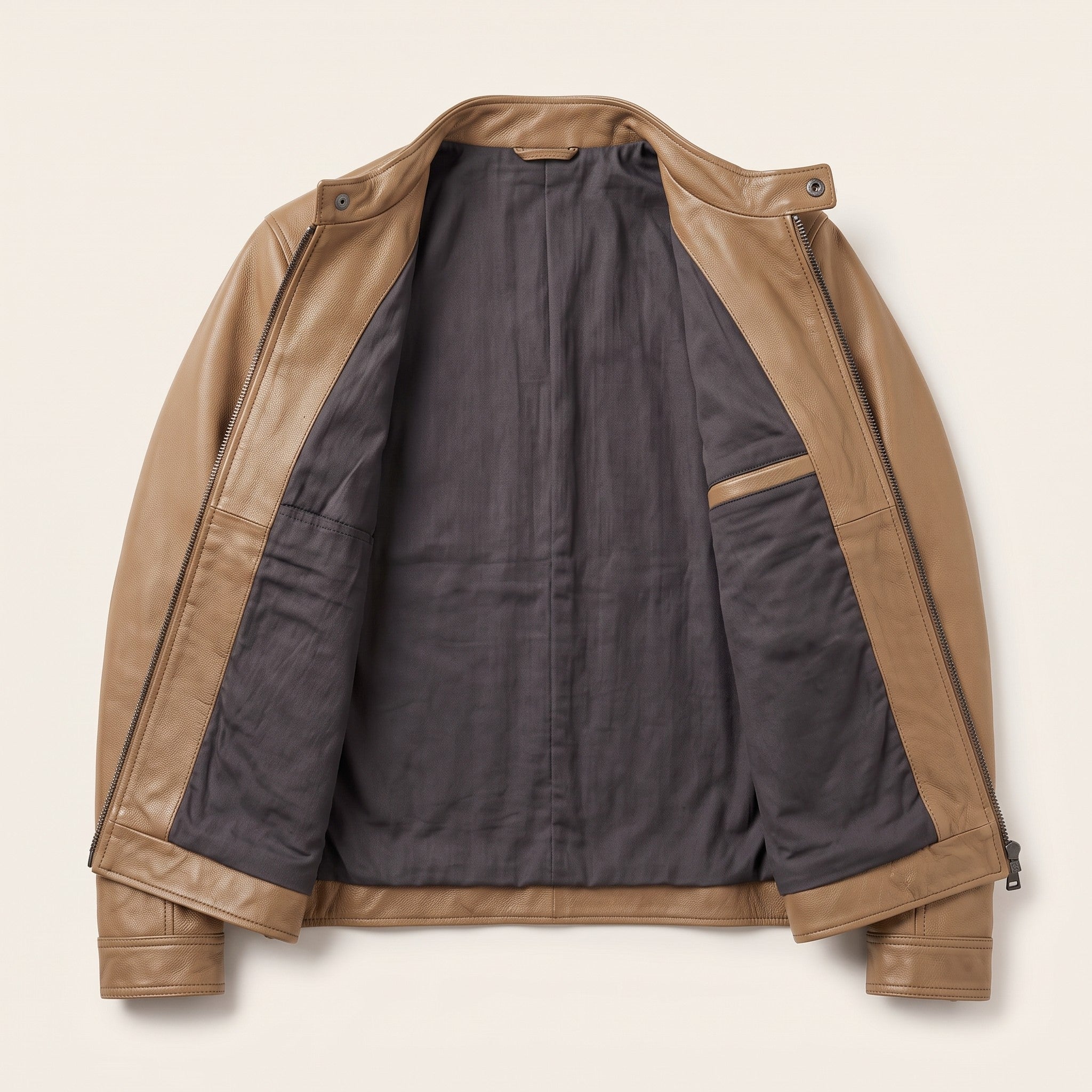 Men's Tan Leather Biker Jacket — Clavell
