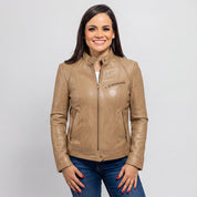 Women's Tan Leather Cafe Racer Jacket — Stubbington
