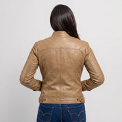 Women's Tan Leather Cafe Racer Jacket — Stubbington