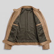 Women's Tan Leather Cafe Racer Jacket — Stubbington