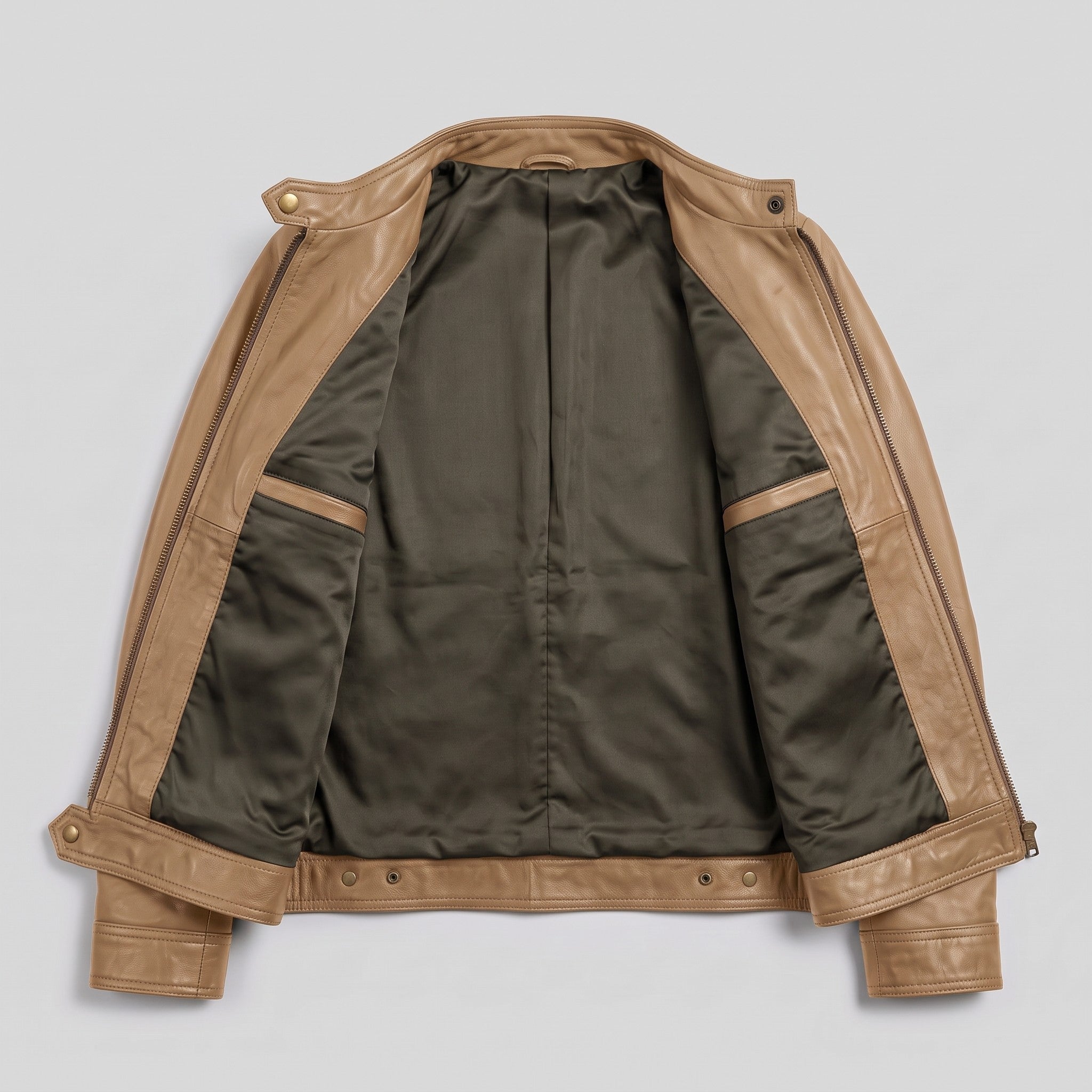 Women's Tan Leather Cafe Racer Jacket — Stubbington