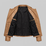 Women's Tan Asymmetric Zip Leather Biker Jacket — Shelley