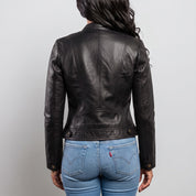 Women's Black Leather Cafe Racer Jacket — Berrick