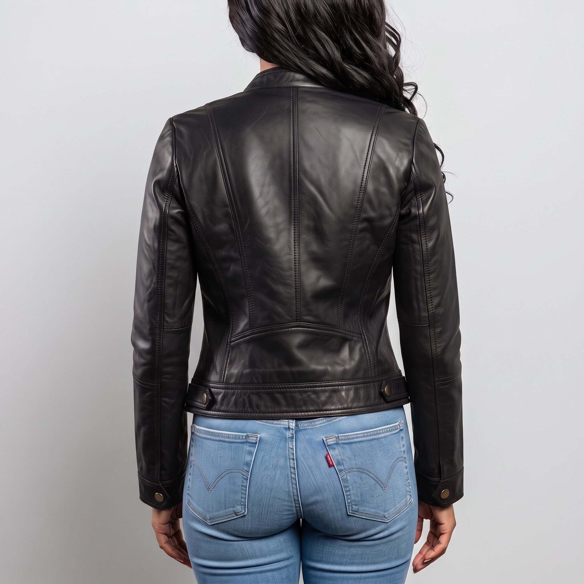 Women's Black Leather Cafe Racer Jacket — Berrick