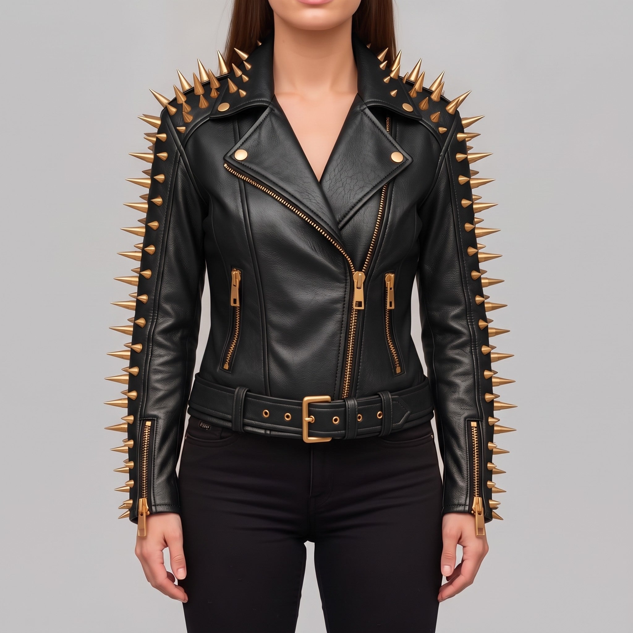 Women's Black Leather Biker Jacket — Acley