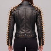 Women's Black Leather Biker Jacket — Acley