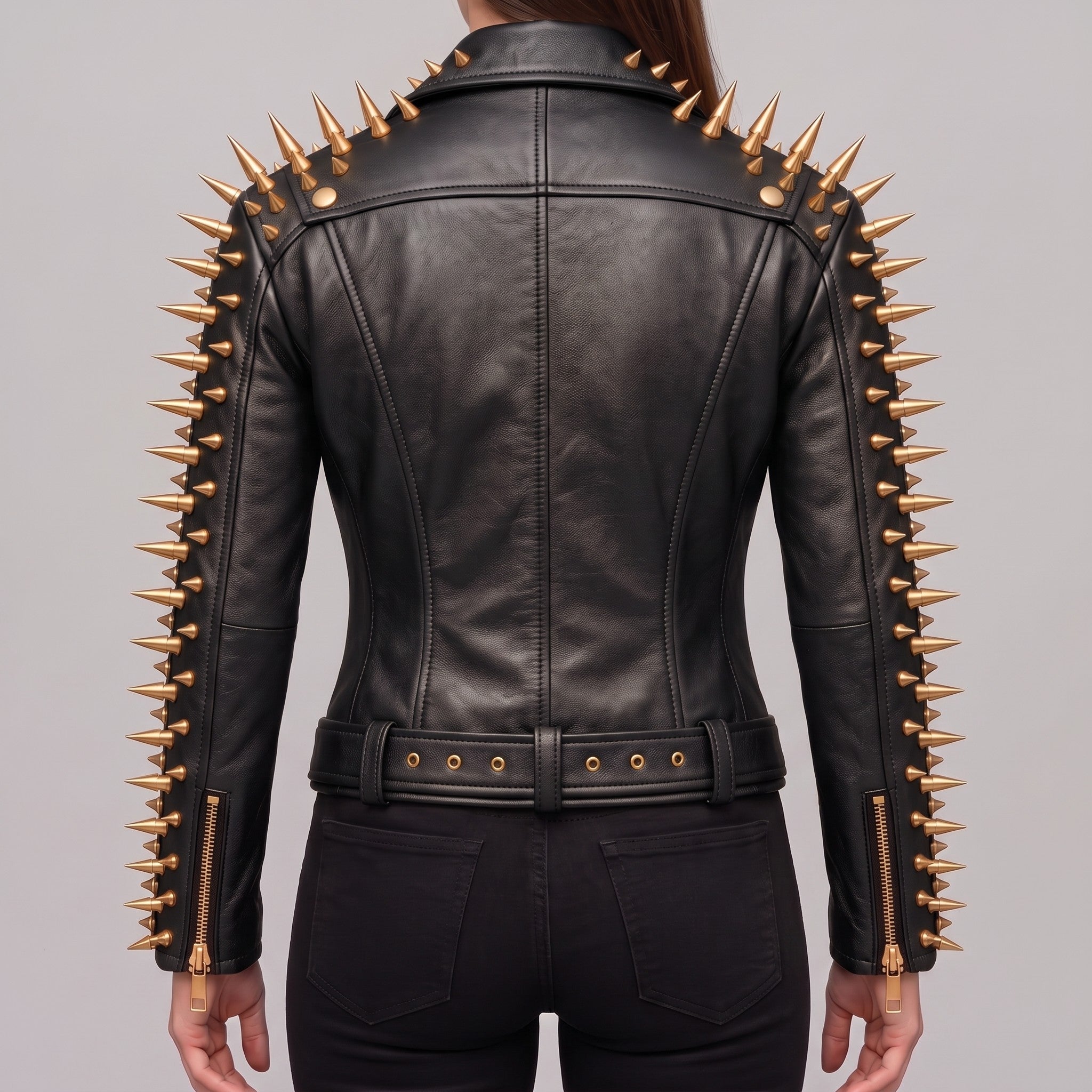 Women's Black Leather Biker Jacket — Acley