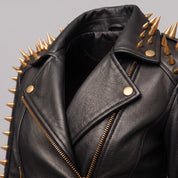 Women's Black Leather Biker Jacket — Acley