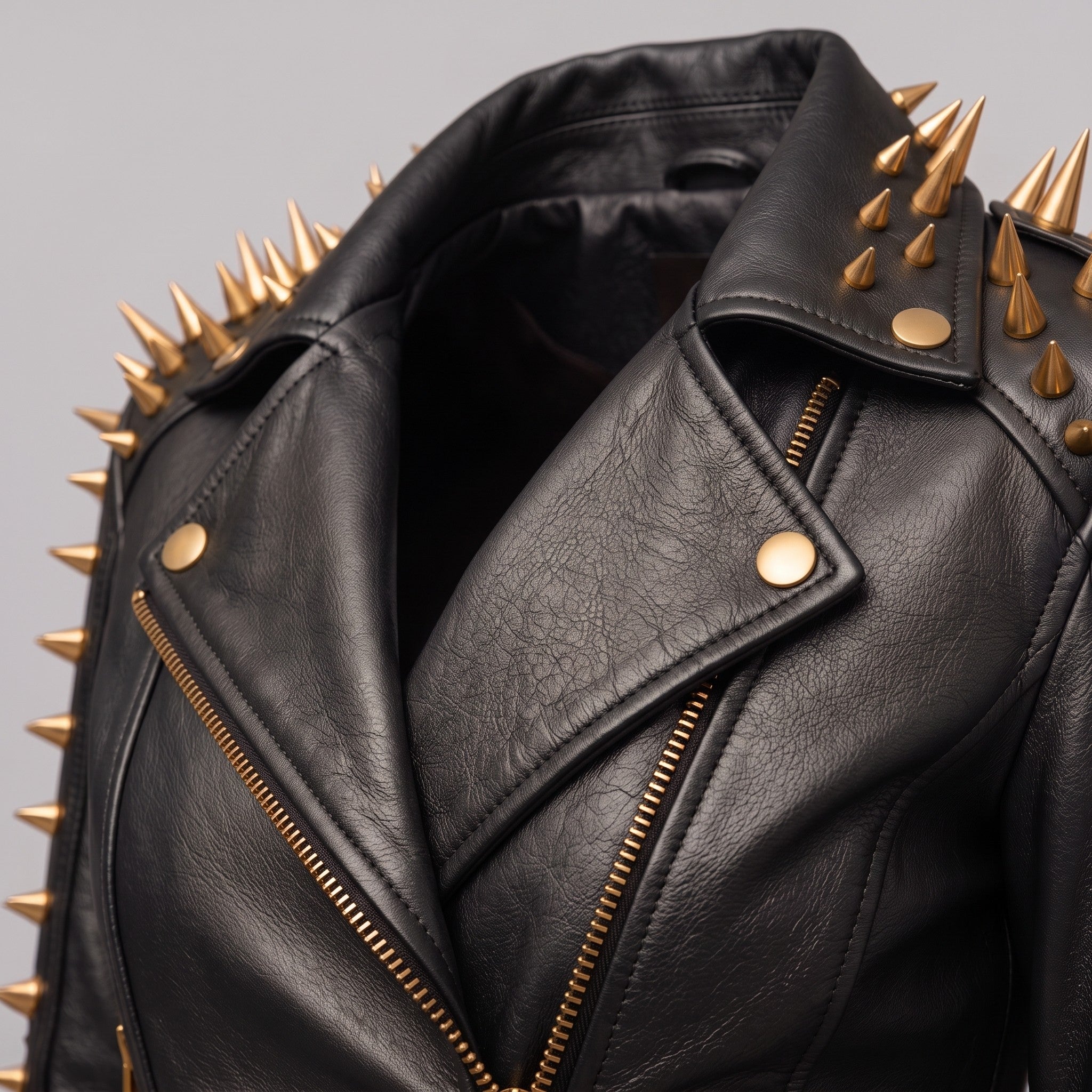 Women's Black Leather Biker Jacket — Acley