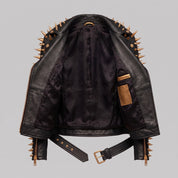 Women's Black Leather Biker Jacket — Acley