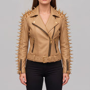 Women's Tan Leather Biker Jacket — Acley