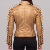 Women's Tan Leather Biker Jacket — Acley