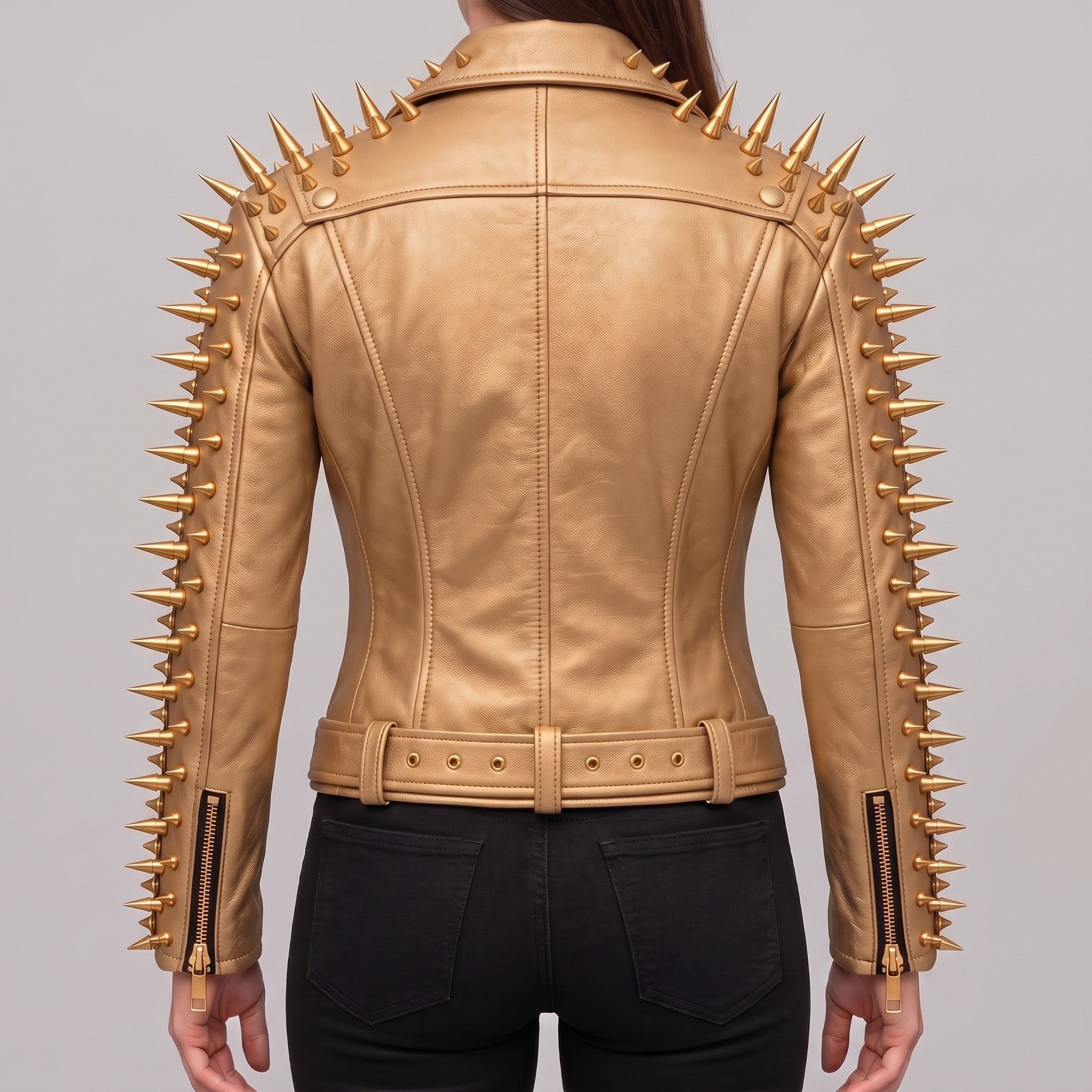 Women's Tan Leather Biker Jacket — Acley