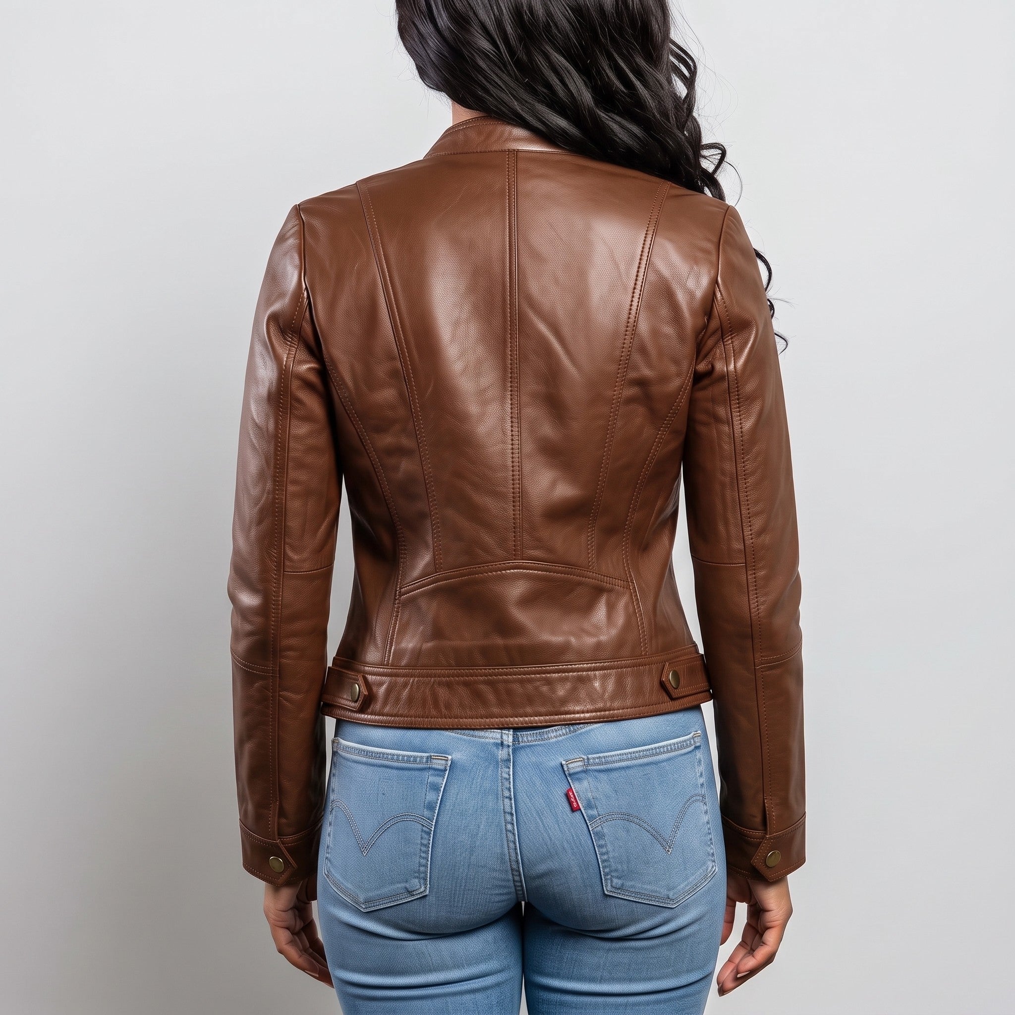 Women's Brown Leather Cafe Racer Jacket — Berrick
