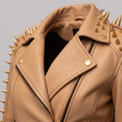 Women's Tan Leather Biker Jacket — Acley