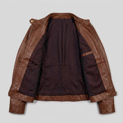 Women's Brown Leather Cafe Racer Jacket — Berrick