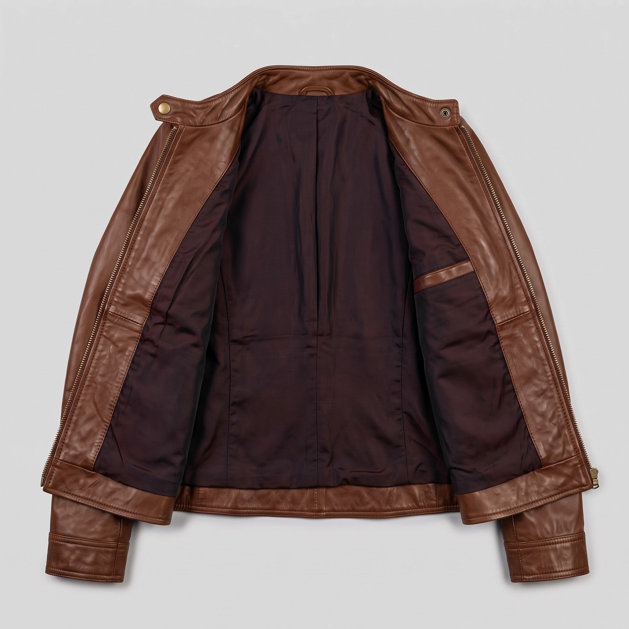 Women's Brown Leather Cafe Racer Jacket — Berrick