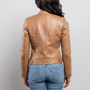 Women's Tan Leather Cafe Racer Jacket — Berrick