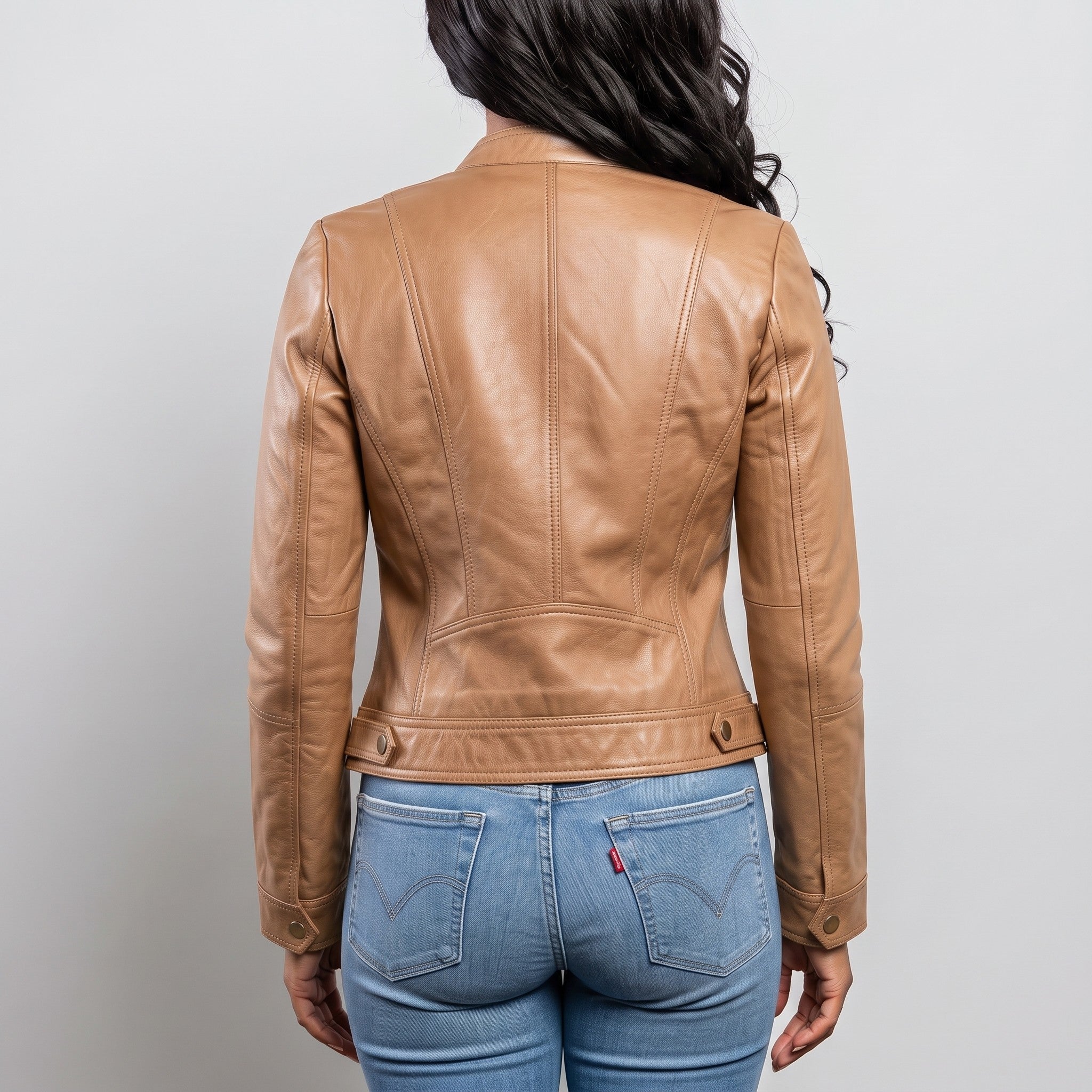 Women's Tan Leather Cafe Racer Jacket — Berrick