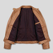 Women's Tan Leather Cafe Racer Jacket — Berrick
