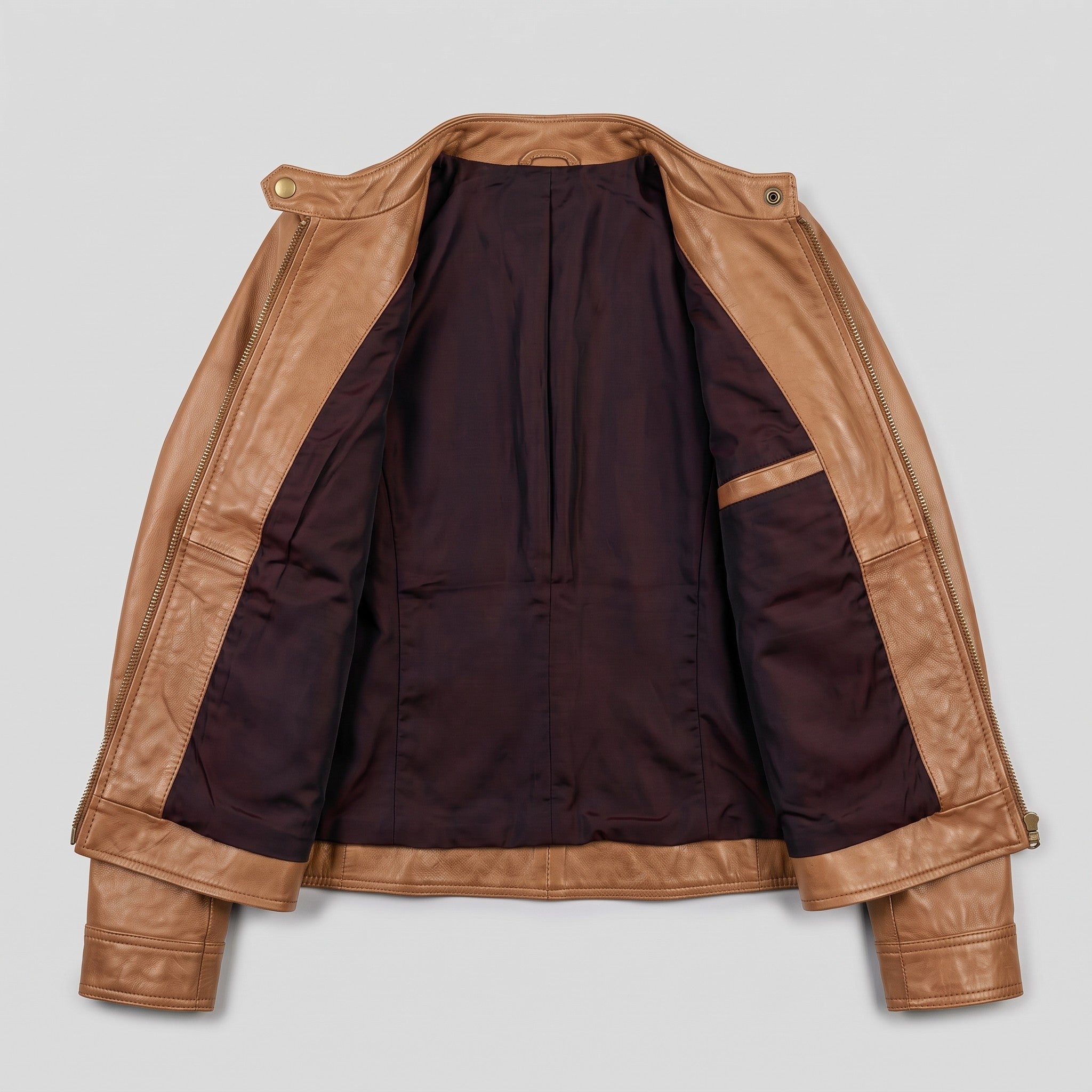 Women's Tan Leather Cafe Racer Jacket — Berrick