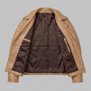 Men's Tan Leather Biker Jacket — Bickley